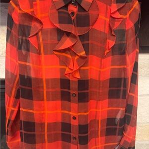 Kate Spade Red and Black Plaid Silk Top
